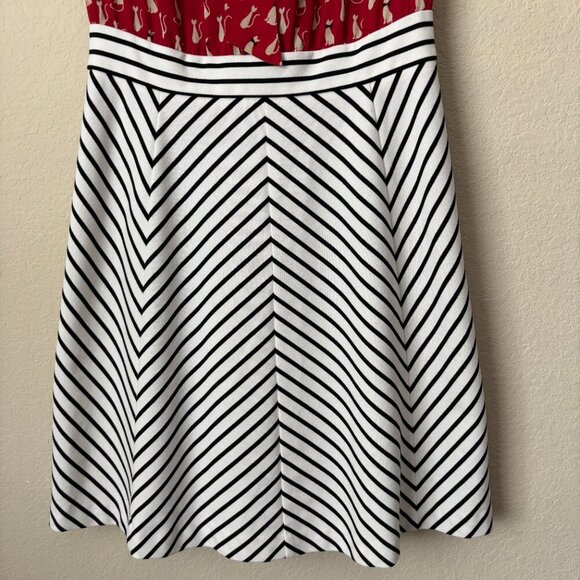 Anthropologie Tabitha Cat Gatto Printed Novelty Dress Striped Tie Neck HTF Rare - Picture 8 of 15
